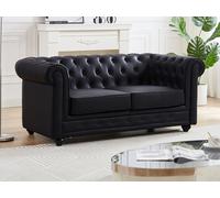 Canapé 2 places en simili noir CHESTERFIELD