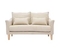 Canapé 2 places en tissu beige et bois clair kate