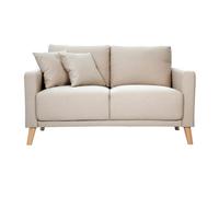 Canapé 2 places en tissu beige et bois clair munik