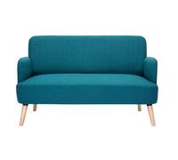 Canapé scandinave 2 places en tissu bleu canard et bois clair ISKO