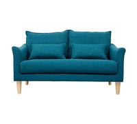 Canapé scandinave 2 places en tissu bleu canard et bois clair KATE