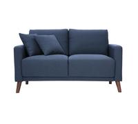 Canapé 2 places en tissu bleu foncé et bois foncé MUNIK