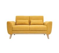 Miliboo Canapé scandinave 2 Places en Tissu Effet Velours Jaune Moutarde et Bois Clair EKTOR