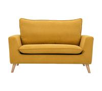 Canapé scandinave 2 places en tissu effet velours jaune moutarde et bois clair JONAS
