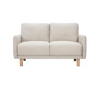 Canapé design 2 places en tissu effet velours texturé beige et bois clair BONO