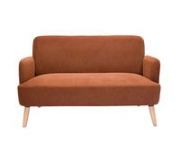 Canapé scandinave 2 places en tissu effet velours texturé terre brûlée et bois clair ISKO