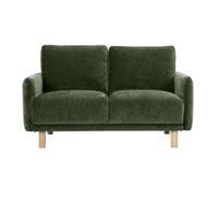 Canapé 2 places en tissu effet velours vert kaki et bois clair bono
