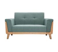 Canapé scandinave 2 places en tissu vert de gris et bois clair FJORD