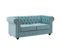 Canapé 2 places en velours bleu pastel CHESTERFIELD