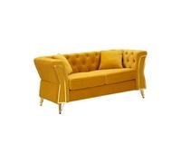 Canapé 2 Places en Velours Capitonné "Emy" 162cm Moutarde Jaune