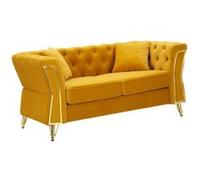 Canapé 2 Places en Velours Capitonné "Emy" 162cm Moutarde Jaune