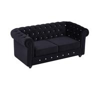 Canapé 2 places en velours noir et boutons effet cristal CHESTERFIELD