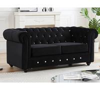 Canapé 2 places en velours noir et boutons effet cristal CHESTERFIELD