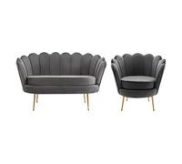 Canapé 2 places et fauteuil coquillage en velours anthracite DANDELION de
