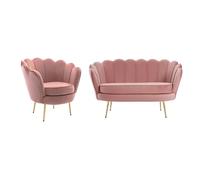 Canapé 2 places et fauteuil coquillage en velours rose DANDELION de