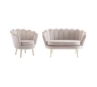 Canapé 2 places et fauteuil coquillage en velours taupe DANDELION