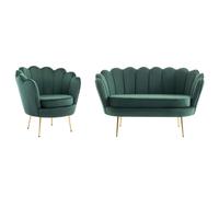 Canapé 2 places et fauteuil coquillage en velours vert sapin DANDELION Vert Sapin