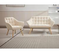 Canapé 2 places et fauteuil en tissu beige CASERTA