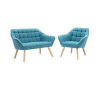 Canapé 2 places et fauteuil en tissu bleu CASERTA