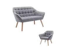 Canapé 2 places et fauteuil en tissu gris CASERTA