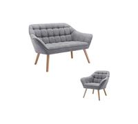 Canapé 2 places et fauteuil en tissu gris CASERTA