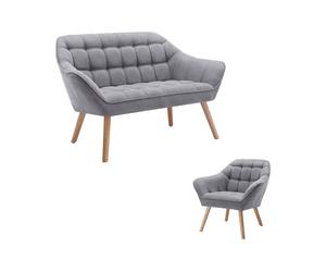 Canapé 2 places et fauteuil en tissu gris CASERTA