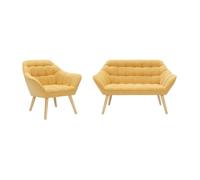 Canapé 2 places et fauteuil en tissu jaune moutarde CASERTA