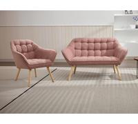 Canapé 2 places et fauteuil en tissu rose chiné CASERTA