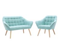 Canapé 2 places et fauteuil en tissu vert d'eau CASERTA