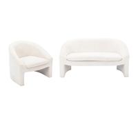 Canapé 2 places et fauteuil en velours côtelé crème OSSANA