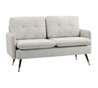 Canapé 2 places - HOMCOM - coussins, assise rembourrée, dossier capitonné - pieds en acier - tissu en lin - 139 x 68 x 80 cm -