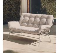 Canapé 2 Places Hwc-P75, Canapé De Jardin, Banc De Jardin, Canapé 2 Places, Tissu 220 G/M², Polyrotin, Métal Gris Clair, Coussins Beiges Gris