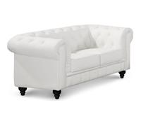 Canapé 2 places - MENZZO - Chesterfield - Cuir blanc - Style classique - Confort moelleux