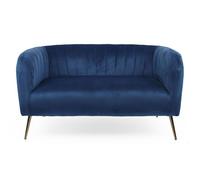 Menzzo Canapé droit 2 places BOMBARO – velours bleu, pieds métal doré – L128 cm