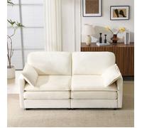 Canape 2 Places Pas Cher, Canapé Scandinave Beige avec 2 Coussins Petit Canapé 2 Places pour Salon Chambre, Tissu en Velours Côtelé