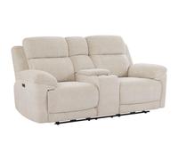 Canapé 2 places relax électrique avec tablette en tissu chiné beige KELUNO