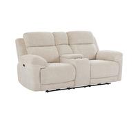 Canapé 2 places relax électrique avec tablette en tissu chiné beige KELUNO