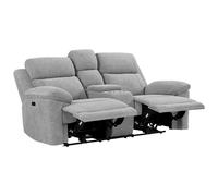 Canapé 2 places relax électrique avec tablette en tissu chiné gris KELUNO