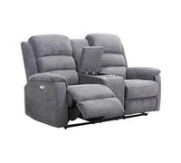 Canapé 2 places relax électrique avec tablette en tissu gris NEVERS