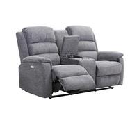 Canapé 2 places relax électrique avec tablette en tissu gris NEVERS