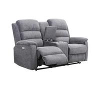 Canapé 2 places relax électrique avec tablette en tissu gris NEVERS