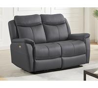 Canapé 2 places relax électrique en cuir de vachette gris anthracite NOMAJO