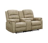 Canapé 2 places relax électrique en tissu taupe avec tablette NEVERS