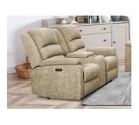 Canapé 2 places relax électrique en tissu taupe avec tablette NEVERS