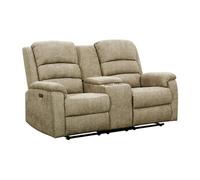 Canapé 2 places relax électrique en tissu taupe avec tablette NEVERS