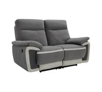 Canapé 2 places relax électrique en velours METTI - Gris et bandes écru