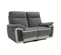 Canapé 2 places relax électrique en velours METTI - Gris et bandes écru
