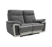 Canapé 2 places relax électrique en velours METTI - Gris et bandes écru