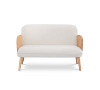 Canapé 2 places - Sicaan - Rosi - Cannage et Bouclette - Style bohème et vintage - Blanc - L.125 x P.79 x H.83 cm