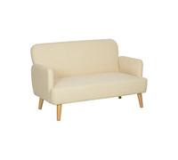 Canapé 2 places style scandinave - canapé droit fixe - piètement bois hévéa tissu beige